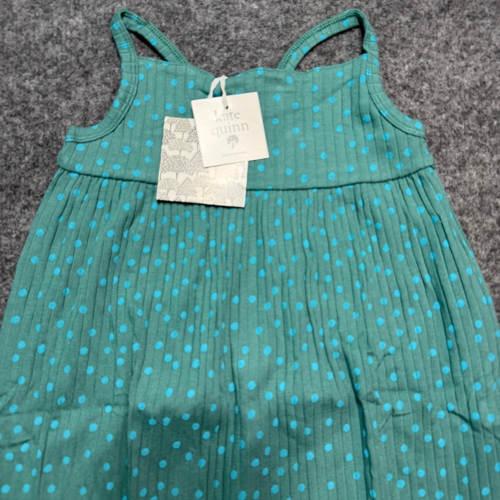 KATE QUINN Turquoise Dot Skinny Strap‎ Jumpsuit Organic Cotton Rib 18-24 Months - Picture 2 of 6